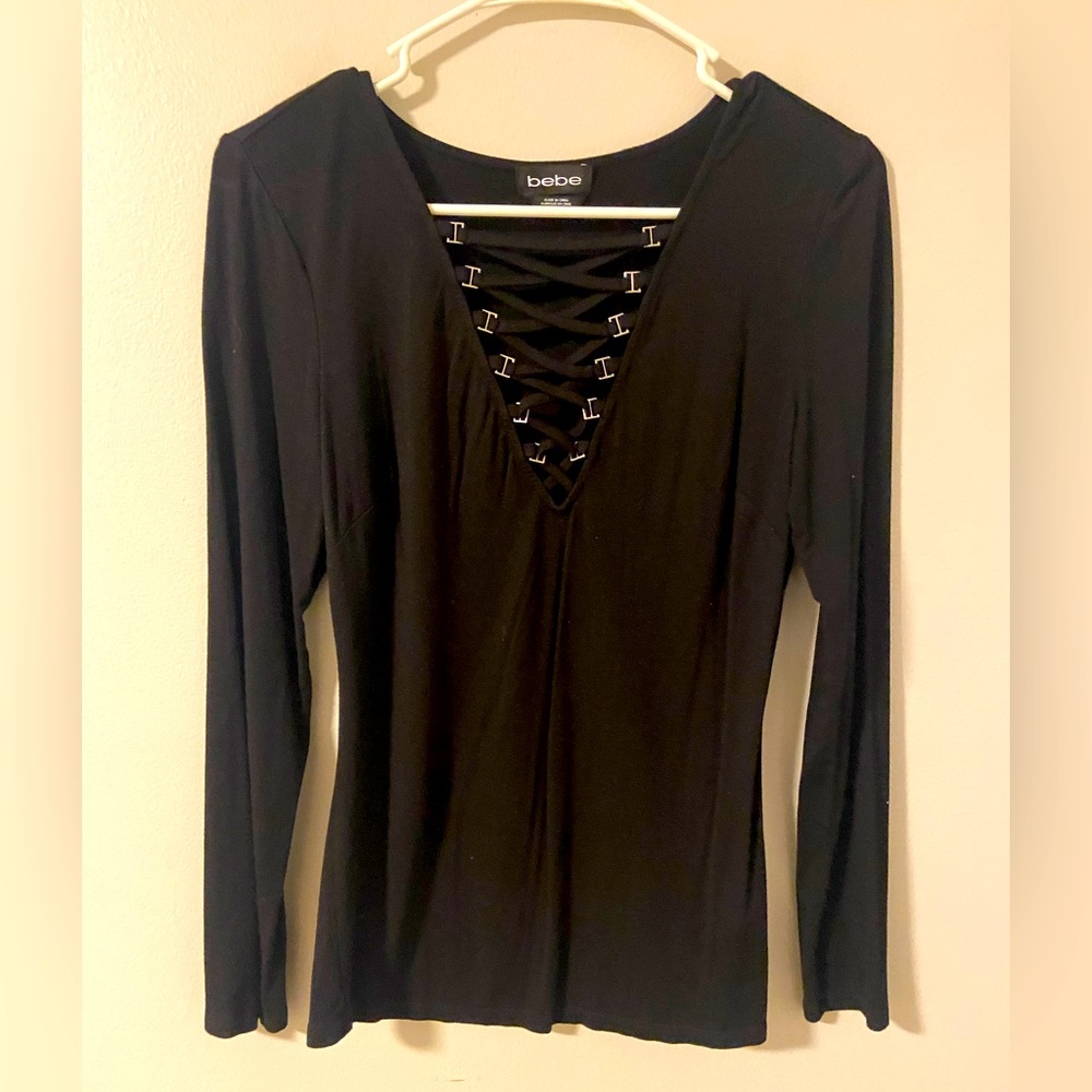 Bebe Black Lace-up front top
